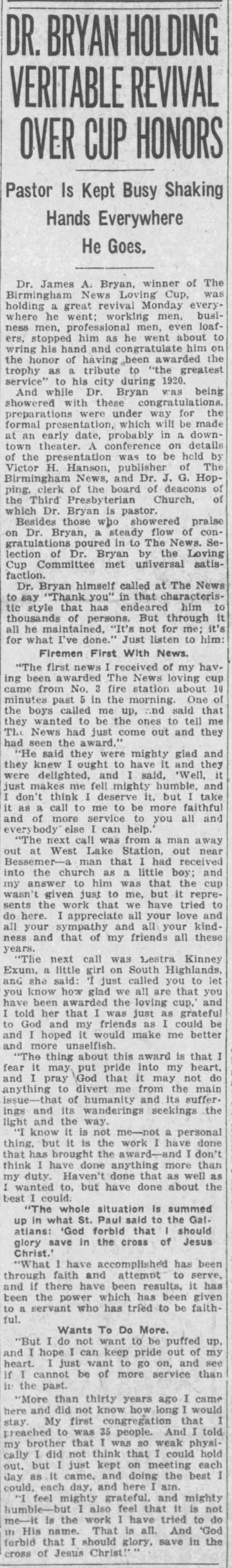 Dr. Bryan Holding Veritable Revival Over Cup Honors